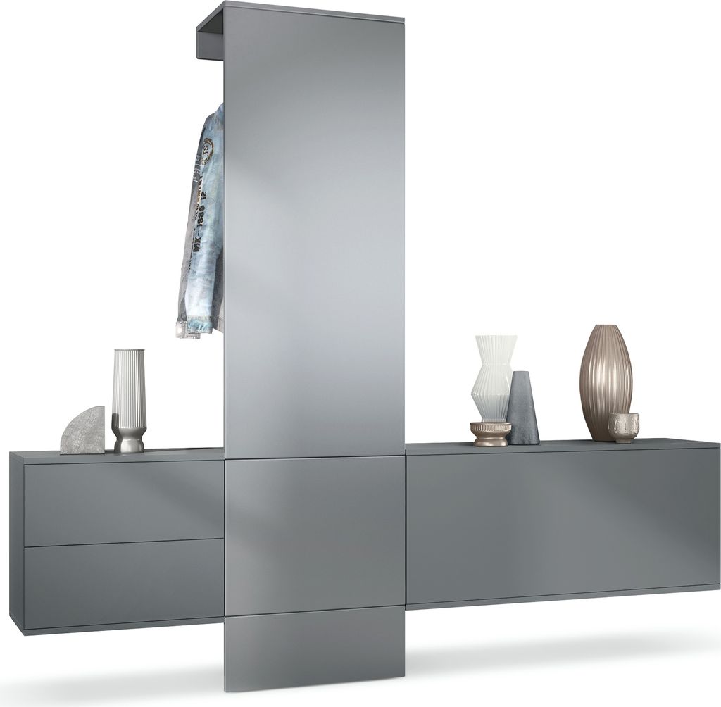 Vladon Garderobe Carlton Set 1, Germany, Flur-Garderobe aus Deko-paneel, Schubladen-Kommode & Schuhschrank, Anthrazit matt / Graphit Seidenmatt (20...