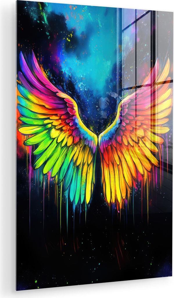 MuchoWow Glasbilder - Bilder auf Wandbild - Foto auf Glas Regenbogenfarben - Flügel - Magisch 20x30 cm Wanddekoration aus Glas - Acrylglasbild - A...