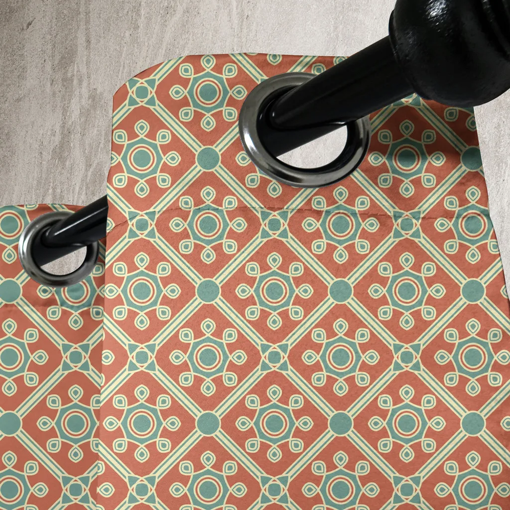 ABAKUHAUS Tenda con occhielli antica, foglie e fiori stilizzati e simbolicamente punteggiati, opera d'arte vecchio stile, tende decorative a 2 pannelli, 280 cm x 245 cm, arancione verde reseda - 3