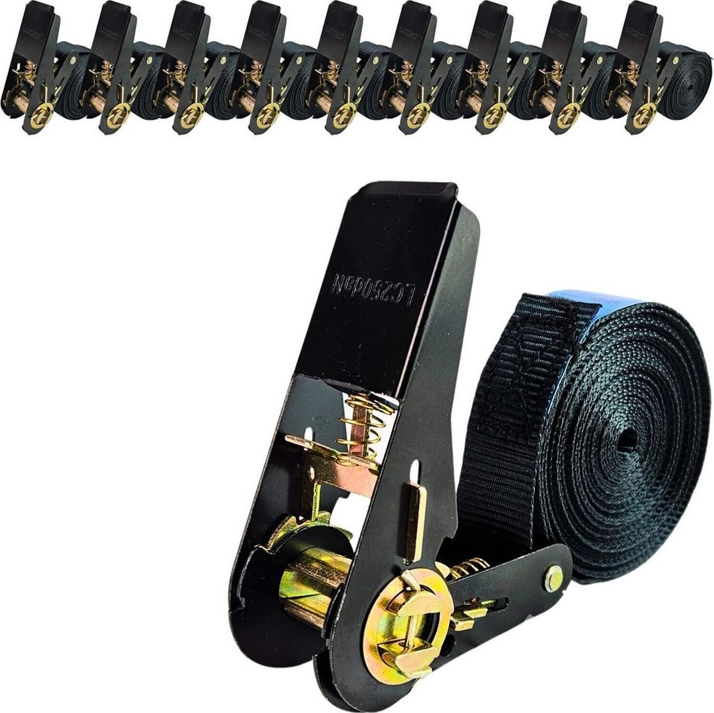 Spanngurt einteilig 4m - 6m lang 25mm breit 500 kg schwarz Zurrgurte Spanngurte 6m 10 Stück