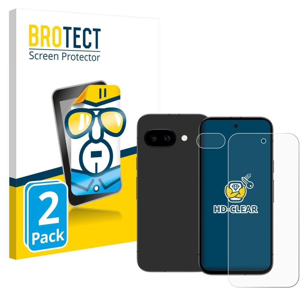 A product shot of screen protectors for a Google Pixel phone, along with its packaging.