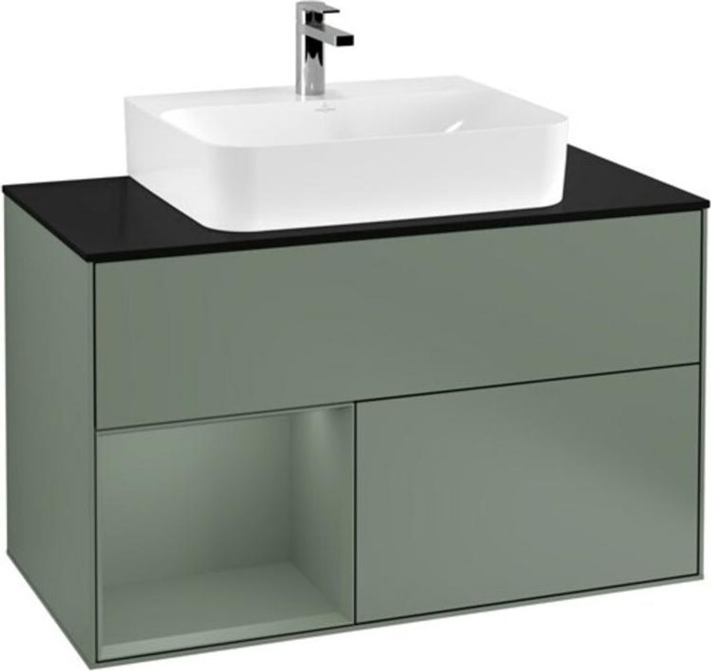 V&B Waschtischunterschrank Wandbeleuchtung Finion 100, Pl b m, Rg l Oli. m Lac, Oli. m Lac