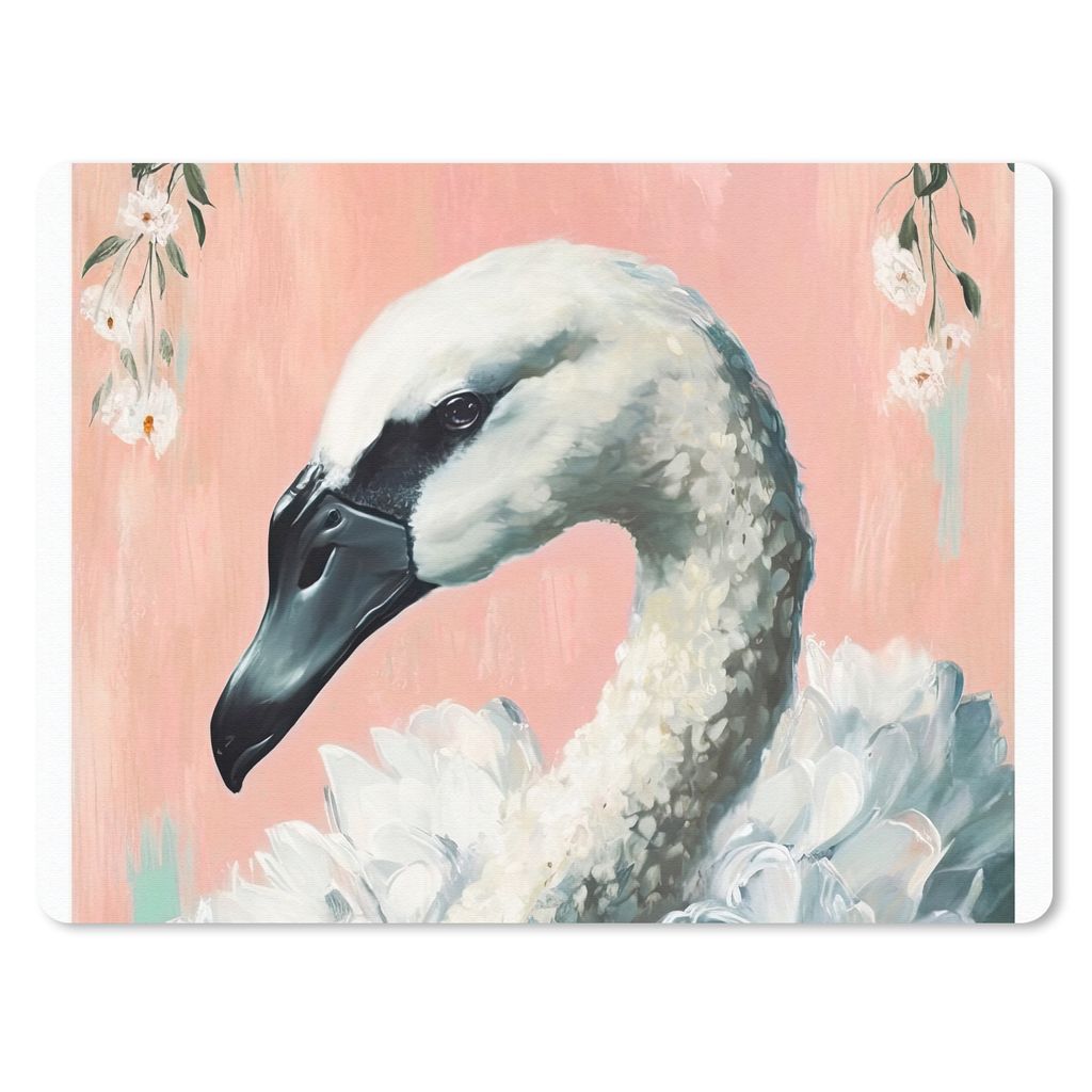MuchoWow Mauspad Mousepad Schwan - Tiere - Blumen - Pastell - Weiß 23x19 cm - Mousepads - Maus Mat - Pad - Mausunterlage - Schreibtischunterlage...