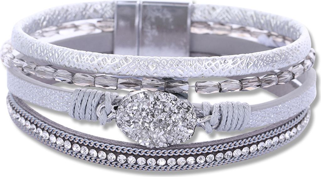 Frauen Manschette Armreif Vier Schichten Faux Kristall Strass Retro Kunstleder Magnetverschluss Mädchen Wickelarmband Modeschmuck Geschenk