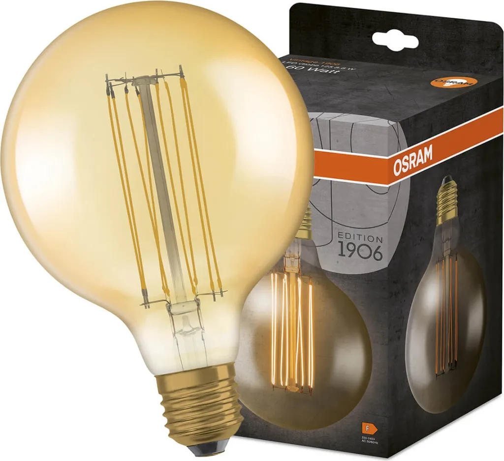 Ampoule LED Globe E27 Vintage Osram 1906 Diamètre 125mm Dorée Chaude