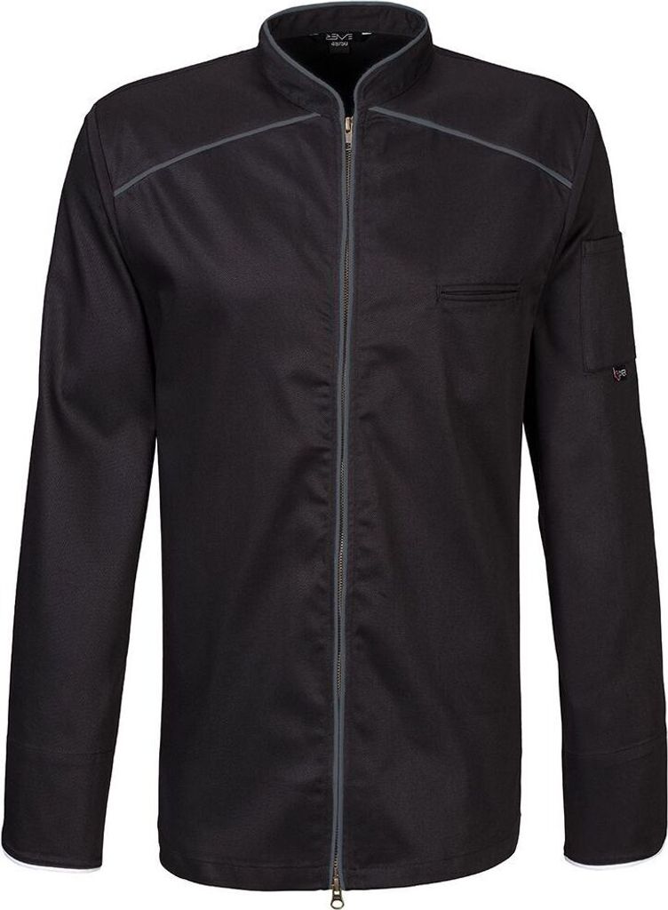 Kochjacke langarm, 2-wege RV, Fb. schwarz, Paspel graphit, Gr. L : graphit : 65% Polyester 35%Baumwolle 220 g/m² : L