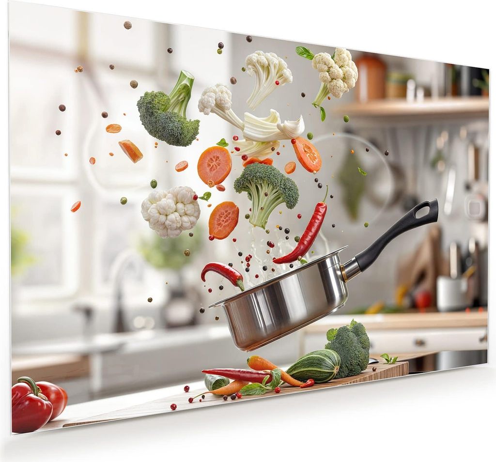 Glasbild 120x80cm in XXL für Wohnzimmer, Schlafzimmer Motiv Kochen Mit Gemüse