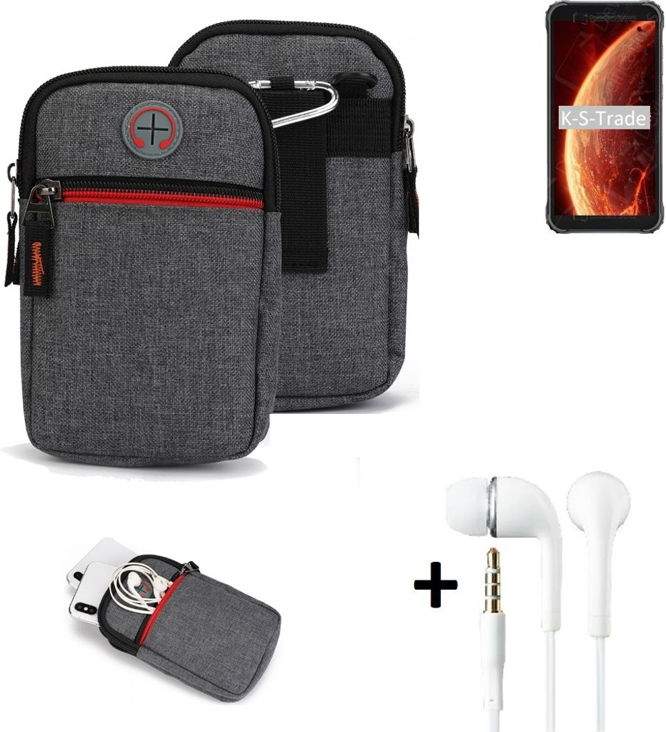 K-S-Trade Gürteltaasche + Kopfhörer kompatibel mit Blackview BV4900 Handy Tasche Holster Schutz Hülle Handy Hülle grau Zusatzfächer 1x