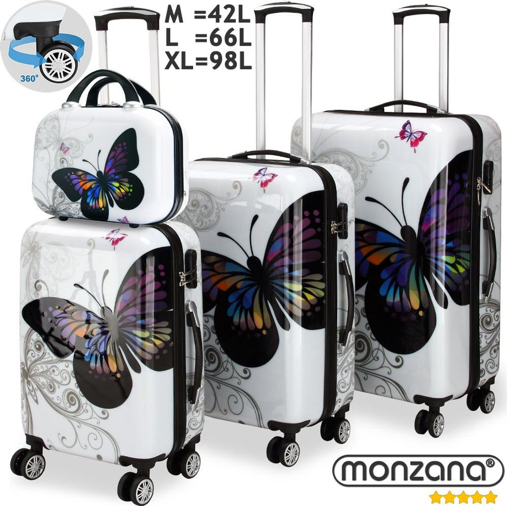 MONZANA Reisekofferset 4tlg Butterfly Hartschalenkofferset Produktbild 