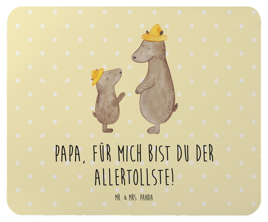 Mr. & Mrs. Panda Mousepad Bären mit Hut - Gelb Pastell - Geschenk, Muttertag, Kinder, Vatertag, Mauspad, Mouse Pad, Vater, Dad, Family, pc, mousem...