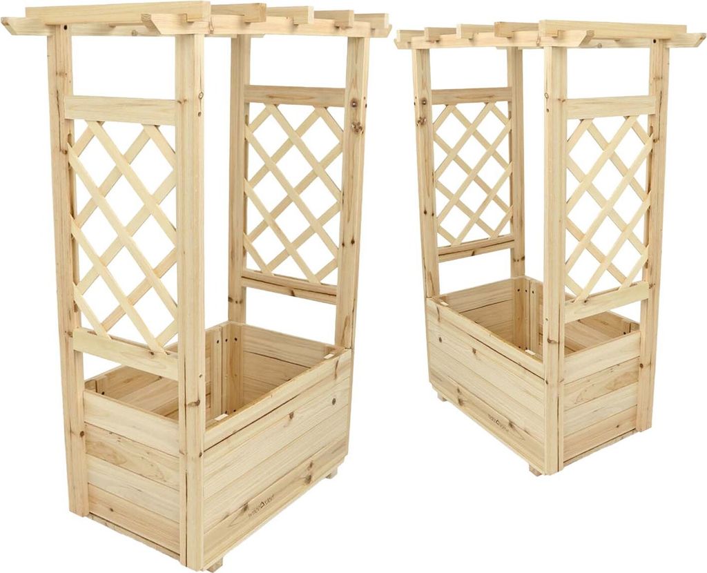 2er Set Pflanzkasten mit Rankgittern & Dach - Tannenholz - 58 x 34 x 103cm