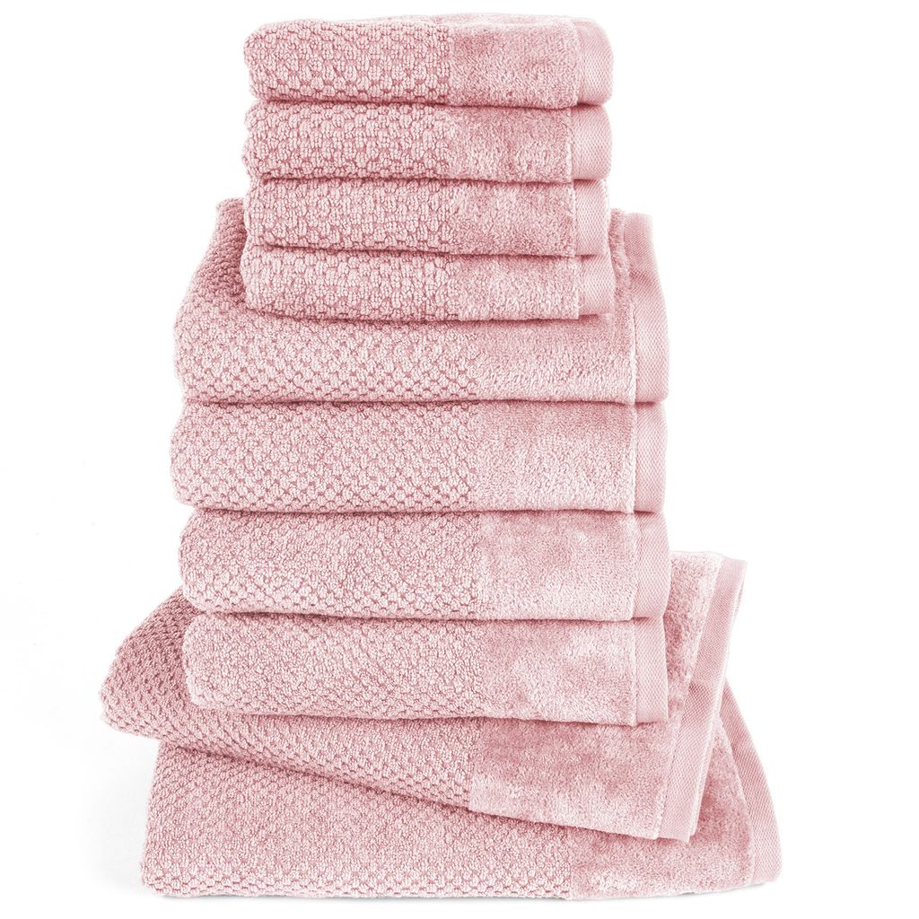 Pure Label 10-TLG Handtücher Set mit Aufhängeschlaufen aus Baumwolle - 2x Badetuch 70x140 cm 4x Handtuch 50x100 cm 4x Gästetuch 30x50 cm, Rosa