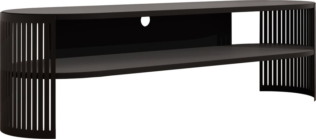MIRJAN24 TV-Lowboard Fikoli Oval, Wohnzimmer TV-Schrank, TV-Tisch, Füße und Seiten aus Stahl (Farbe: Schwarz / Schwarz Molet)