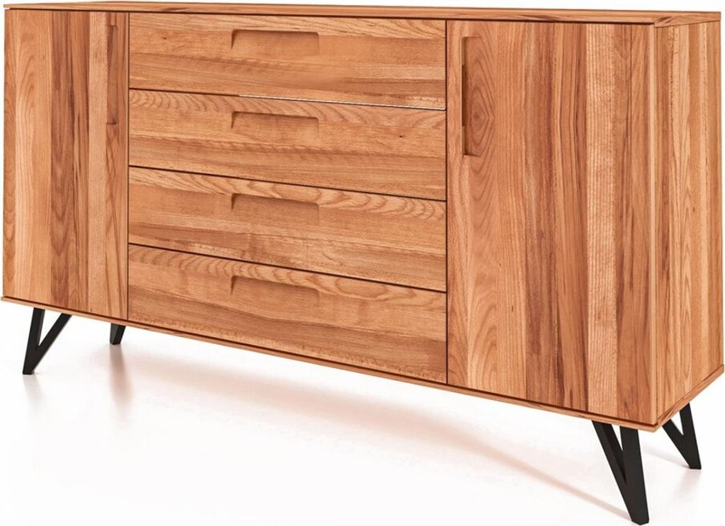 Kommode Rolo aus Kernbuche massiv 182x45x100 m. 2 Türen 4 Schubladen Metallbeine