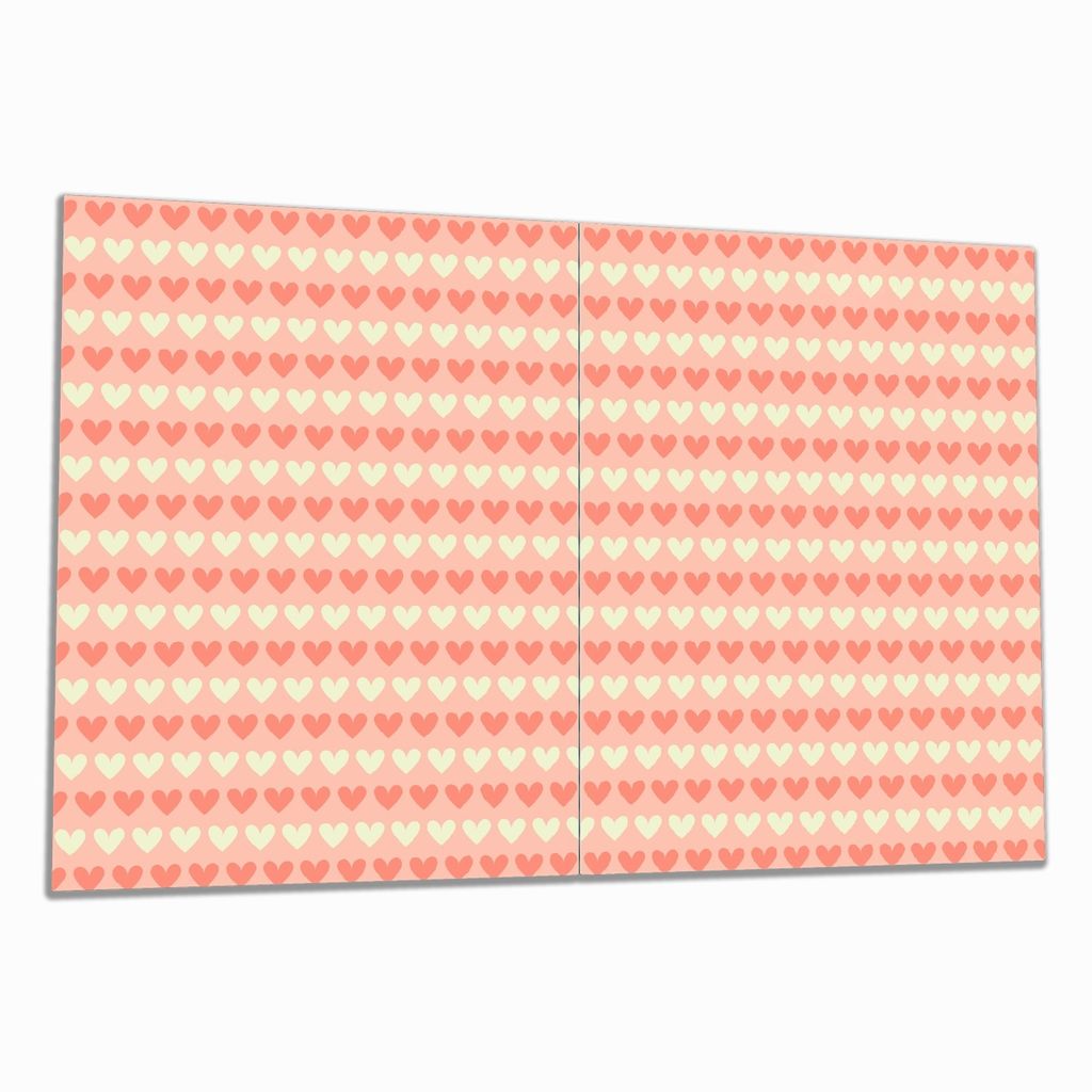 Wallario Herdabdeckplatte aus Glas, Größe 80 x 52 cm 2-teilig, Motiv Muster Herzen in beige und rot