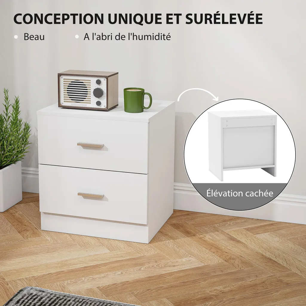 Table de Chevet 45cm Blanche : Solution de Rangement Compacte et Chic - 6