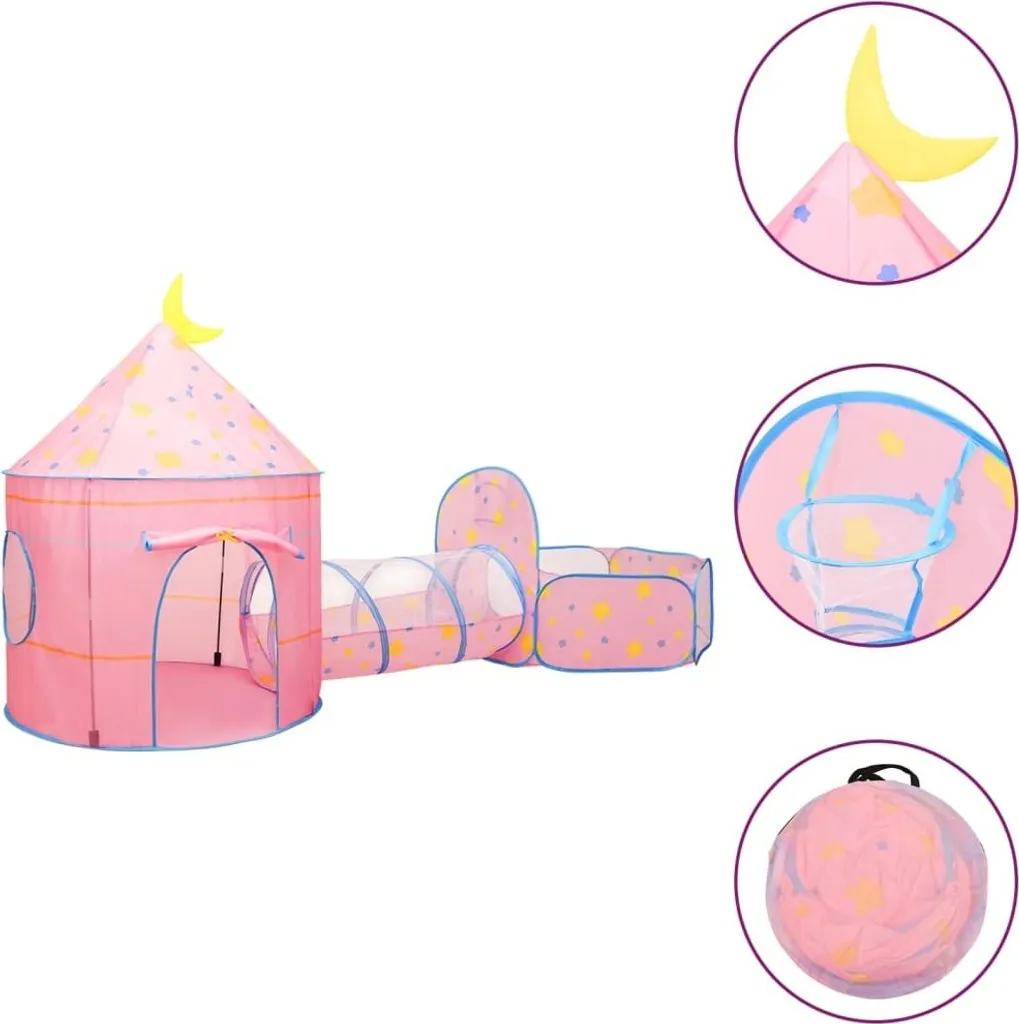 Grande Tente de Jeu Rose XXL 301 cm - Structure Modulable avec Tunnel Fun