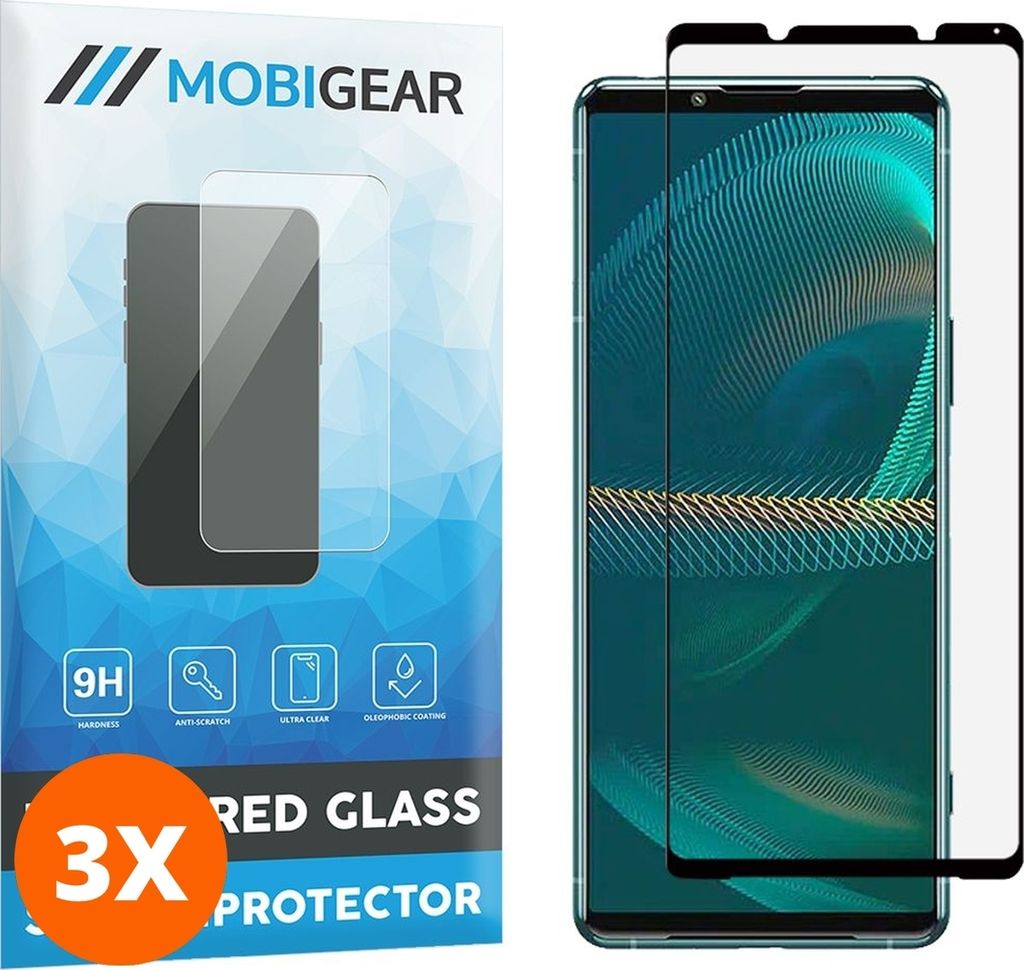 Mobigear Premium 9.98 Sony Xperia 5 III Panzerglas Gehärtetes Glas Displayschutz - Hüllenfreundlich - Schwarz (3er Pack)