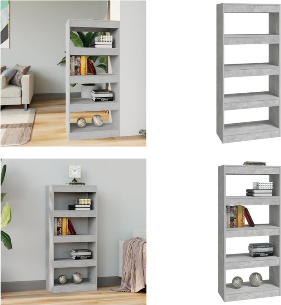 vidaXL Bücherregal/Raumteiler Betongrau 60x30x135 cm Holzwerkstoff - Bücherschrank - Bücherschränke - Bücherregal - Aufbewahrungsschrank