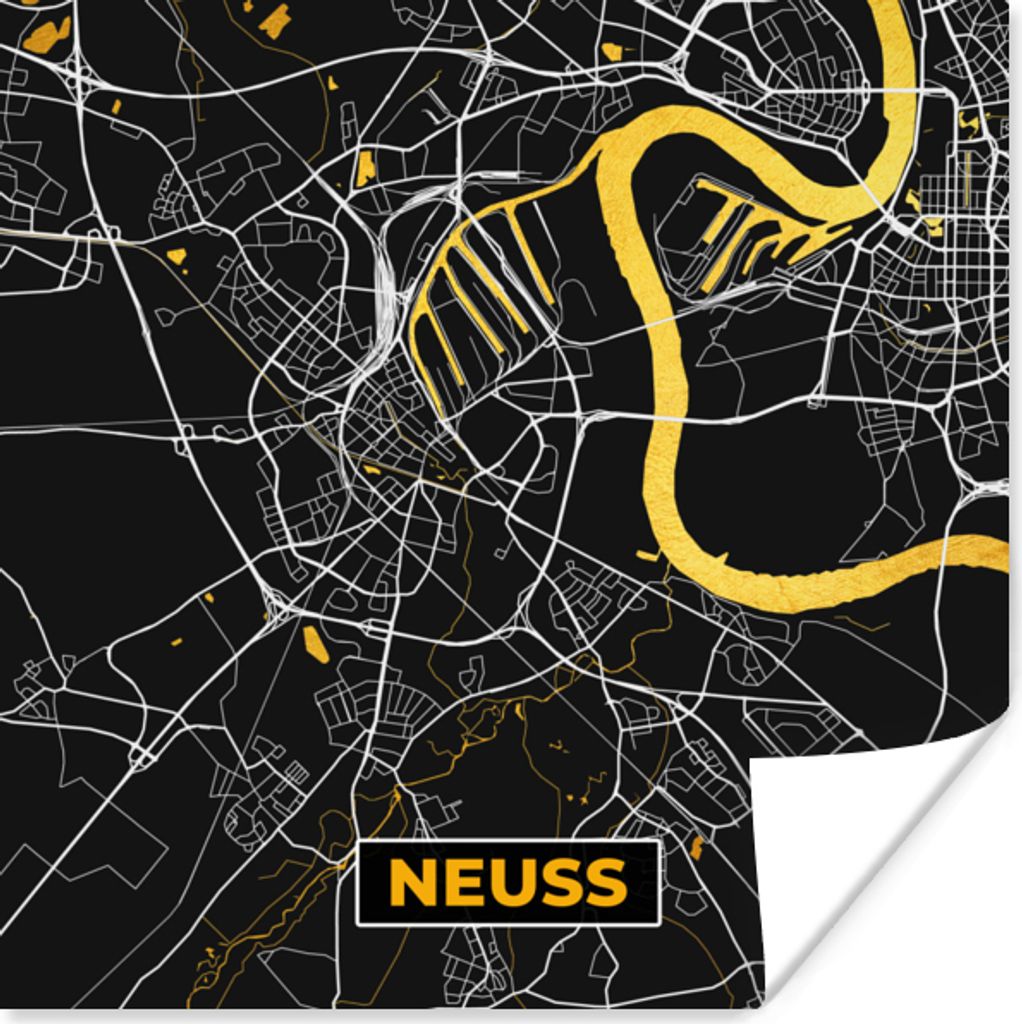 MuchoWow Poster Neuss - Gold - Stadtplan - Karte - Deutschland 100x100 cm - Babyzimmer