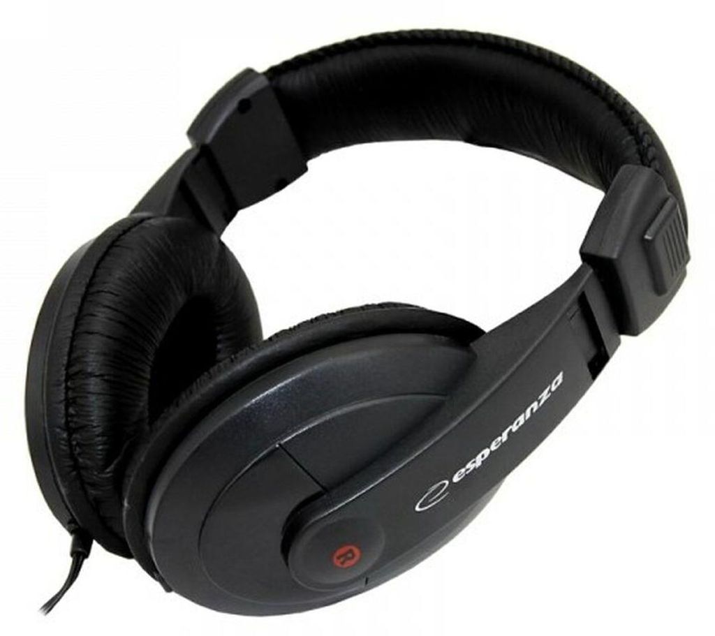 A pair of black over-ear headphones.