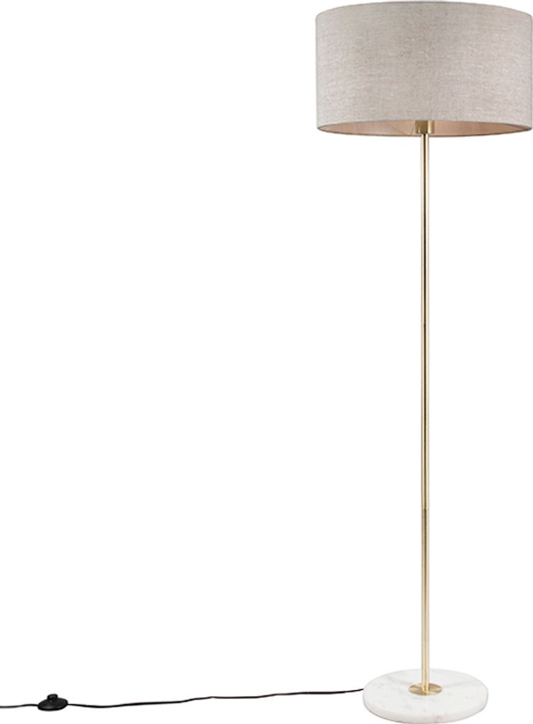 QAZQA - Modern Messing Stehlampe mit grauem Schirm 50 cm - Kaso I Wohnzimmer I Schlafzimmer - Stahl Rund - LED geeignet E27