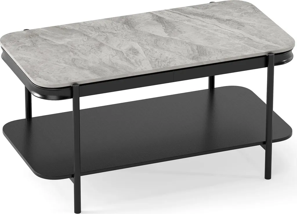 Table basse rectangulaire grise idéale pour apéritifs avec rangement