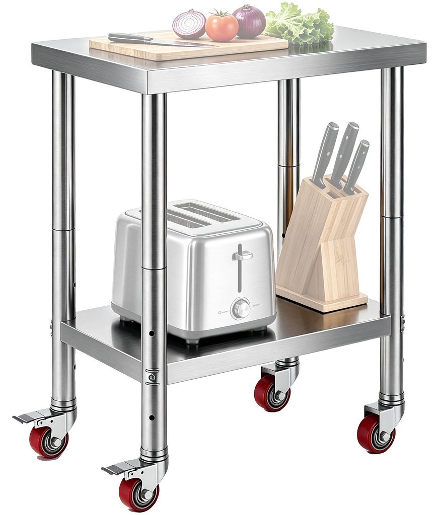 Mesa de acero inoxidable VEVOR de 61x45 cm con ruedas, mesa Imagen del producto 