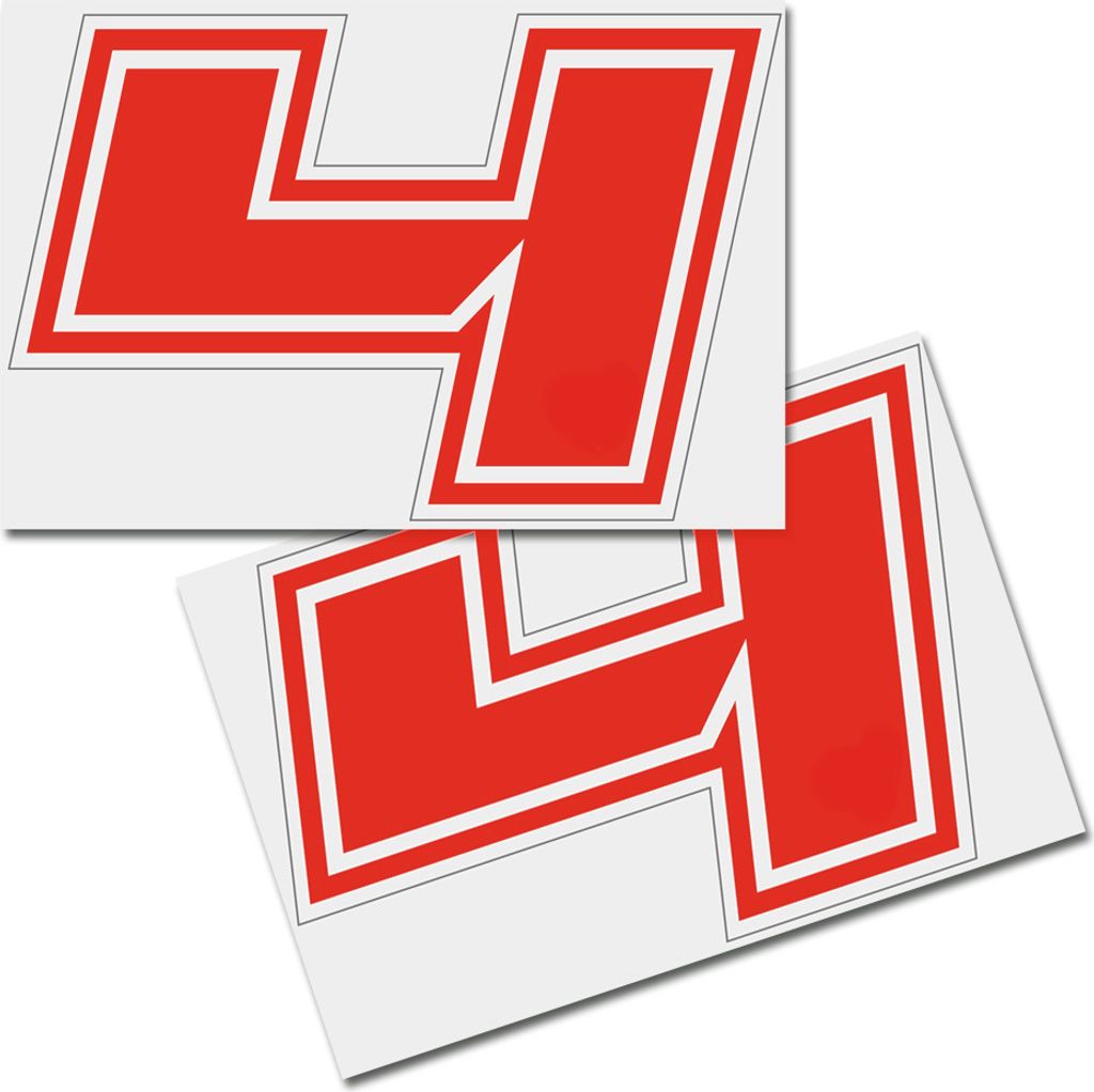 Startnummer Aufkleber 2er Set, Schrift Brünn, # 4, rot