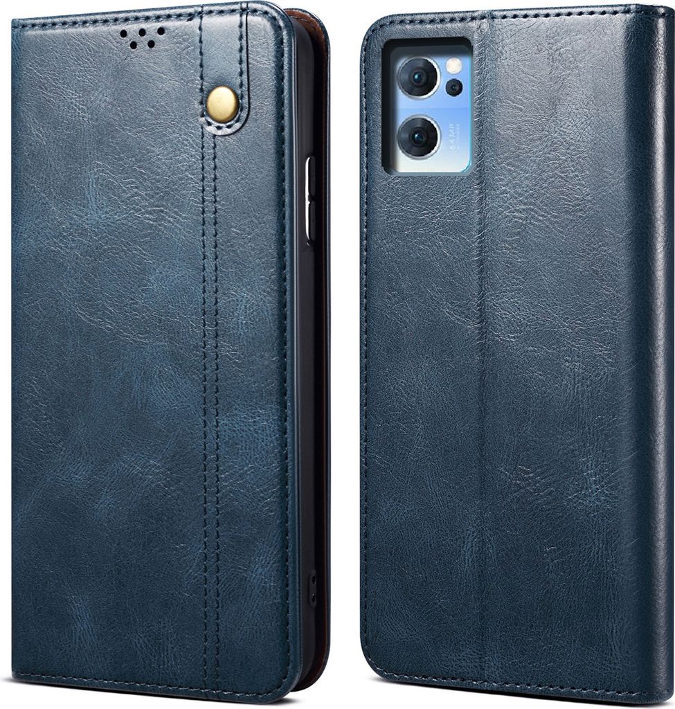 OPPO Reno7 SE 5G Hülle, Leder Flip Brieftasche Schutzhülle für OPPO Reno7 SE 5G Blau