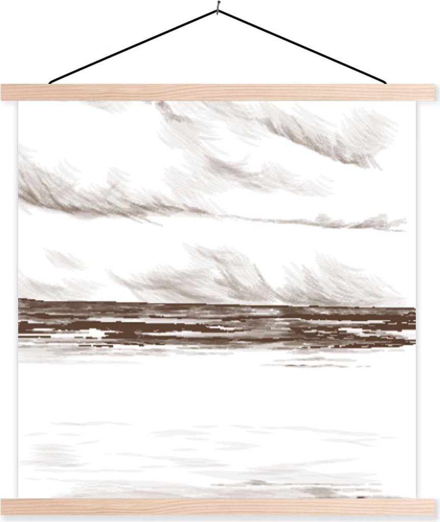 MuchoWow Textilposter Strand - Meer - Himmel 40x40 cm mit holzfarbenen Rahmen - Posterleiste