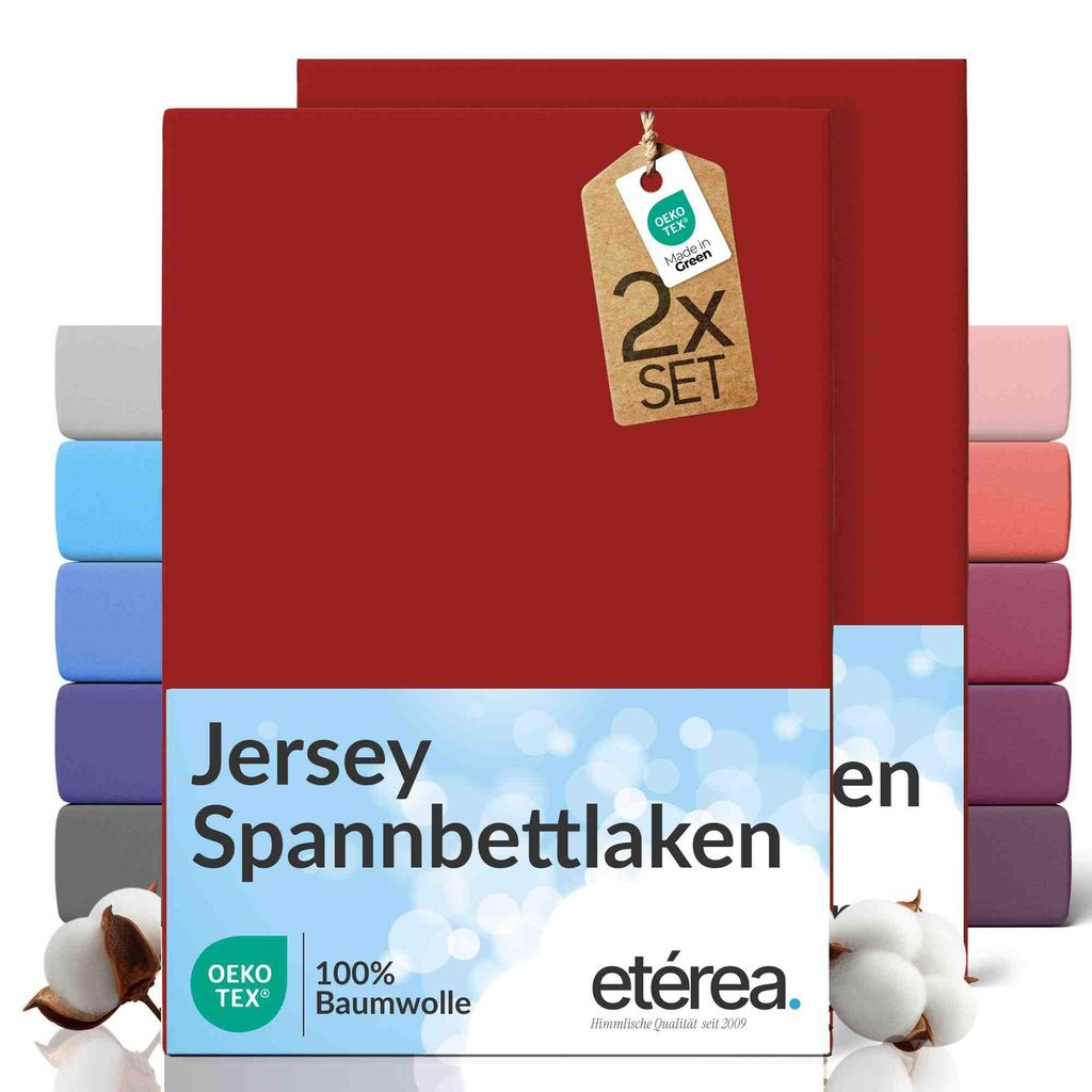 2er Set Jersey Spannbettlaken 180x200cm - 200x200cm - 100% BAUMWOLLE - Bettlaken Spannbetttuch 180x200cm - 200x200cm - Kirsche