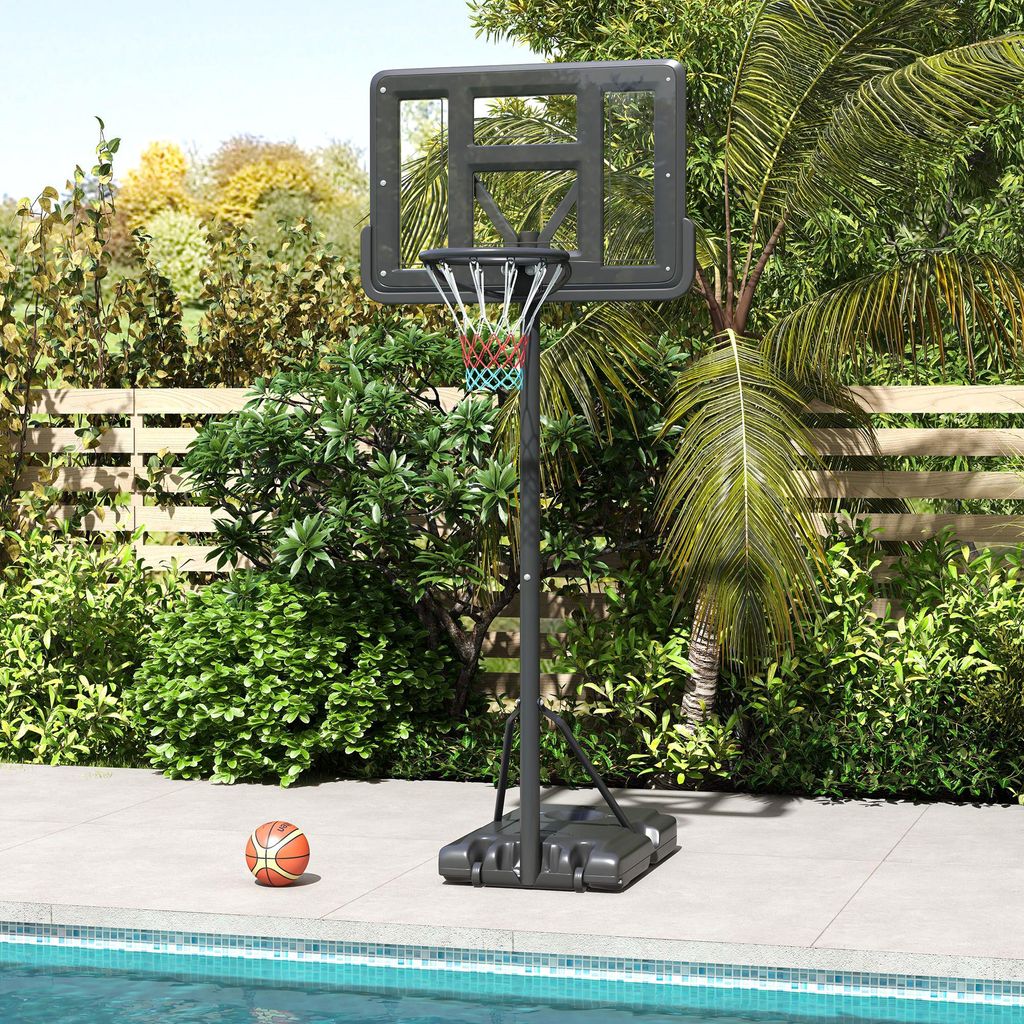 Basketballständer höhenverstellbar 230–305 cm, Basketballkorb mit Rollen, Pool & Outdoor, Stahl, Schwarz | 90 x 60 x 370 cm | Basis bis 90 kg