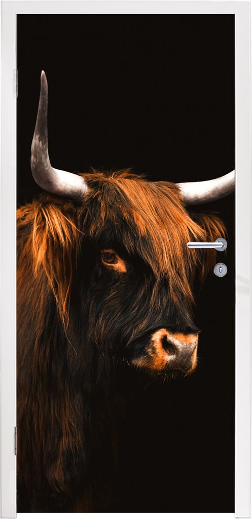 MuchoWow Türtapete Selbstklebende Türfolie Schottischer Highlander - Vlies - Kuh 75x205 cm Türposter Türaufkleber Klebefolie Türklebefolie -...