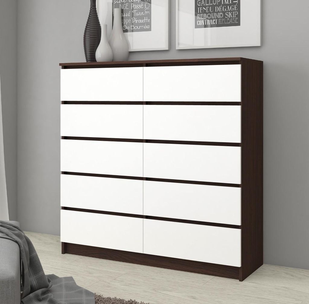 Kommode – Sideboard – Schubladenkommode – 120 cm – Dunkelbraun / Weiß – Stilvolle Ordnung auf ganzer Breite