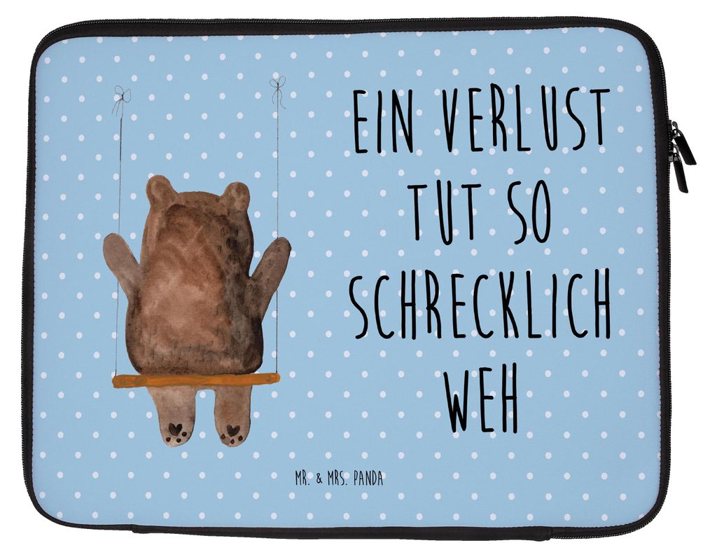 Mr. & Mrs. Panda Laptophülle Bär Schaukel 20 x 28 cm - Blau Pastell - Geschenk, Verlust Trauer Trauergeschenk Traurig Trösten Trost Liebeskummer...