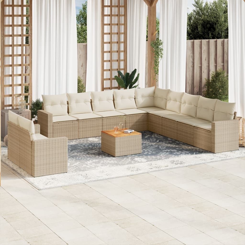 Maison Exclusive - 12-tlg. Garten-Sofagarnitur mit Kissen Beige Poly Rattan