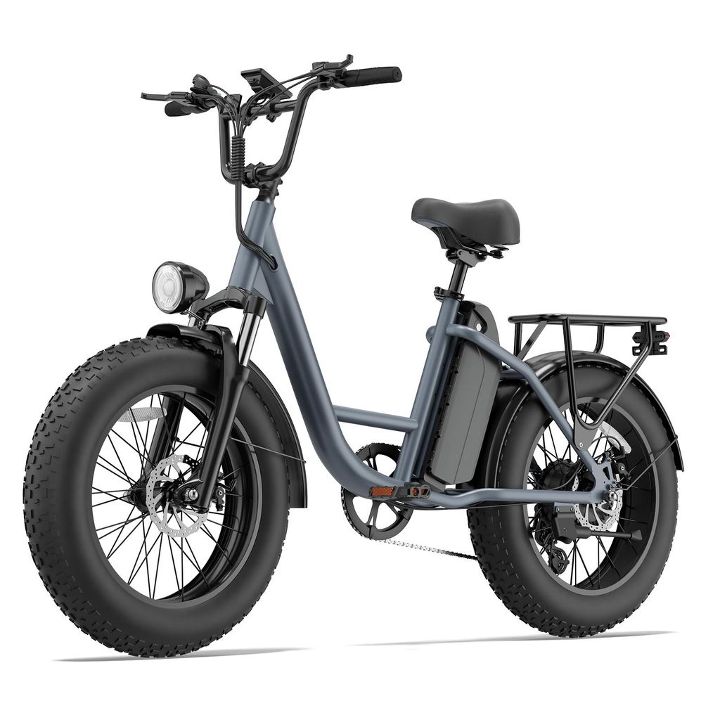 Qekud Fat-Tire E-Bike 20" Elektrofahrrad Trekkingrad E-bike MTB E-bike 48V 15,6Ah Akku, 7-Gang SHIMANO, 25 km/h, 4-Link-Federung Grau