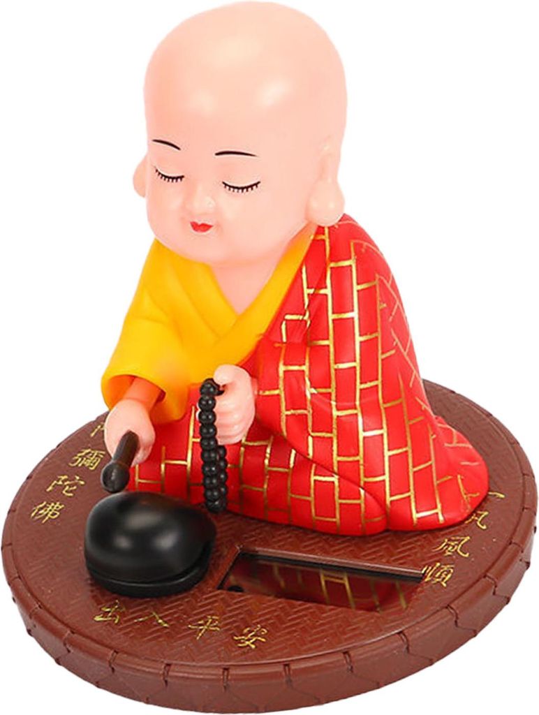 Kleiner Mönch Solar Ornament Auto Nicken Klopfen Buddha Statue Spielzeug für Auto Armaturenbrett Home Desktop Decor Chinesisches Neujahr Geschenk...