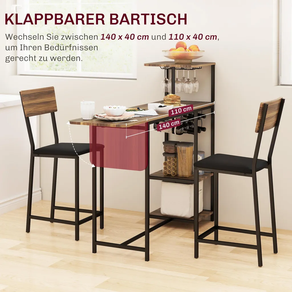 Table de Bar Pliante 120cm avec 2 Chaises Hautes Design Industriel - 4