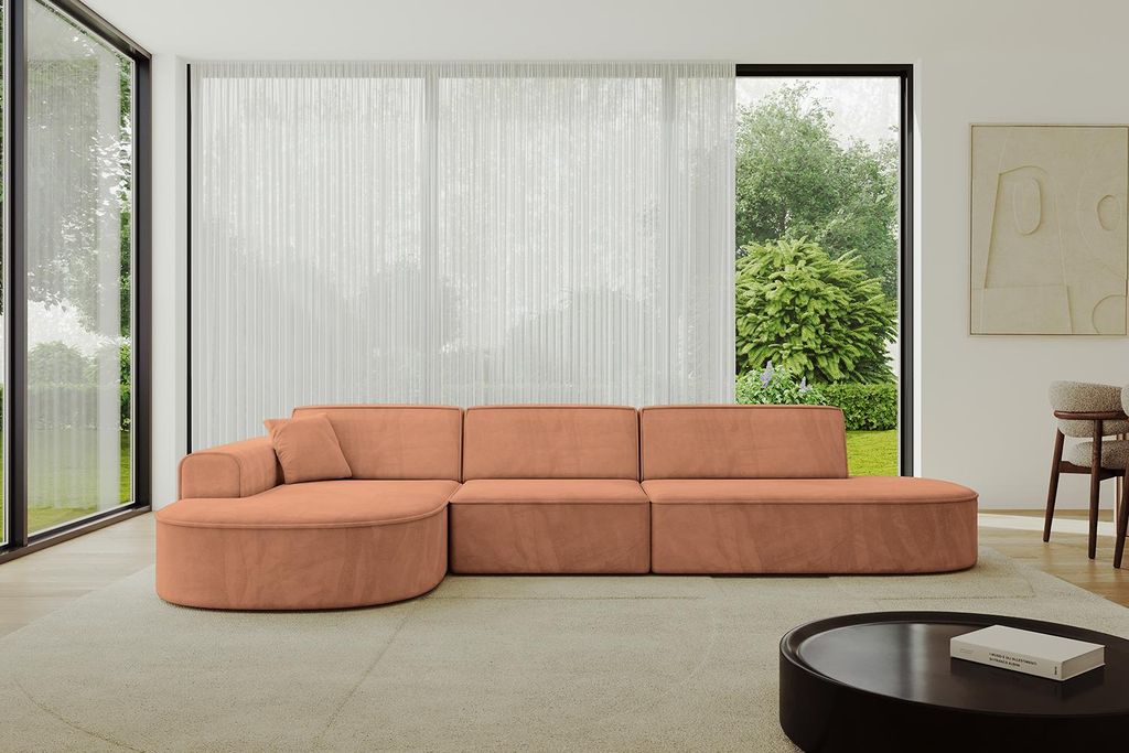 ALTDECOR Ecksofa in L-Form MARI-L2 - 328x171x79,5 cm Apricot - Corner Sofa Bett Eckcouch Couch Wohnlandschaft Cauchsofa