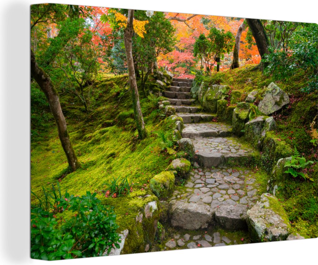 OneMillionCanvasses - Leinwandbilder - 140x90 cm, Natur - Steine - Kröte - Moos - Japanisch, Wandbilder Kunstdruck Wanddekoration - Foto auf Lei...