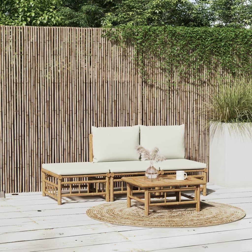 Maison Exclusive - 4-tlg. Garten-Lounge-Set mit Cremeweißen Kissen Bambus
