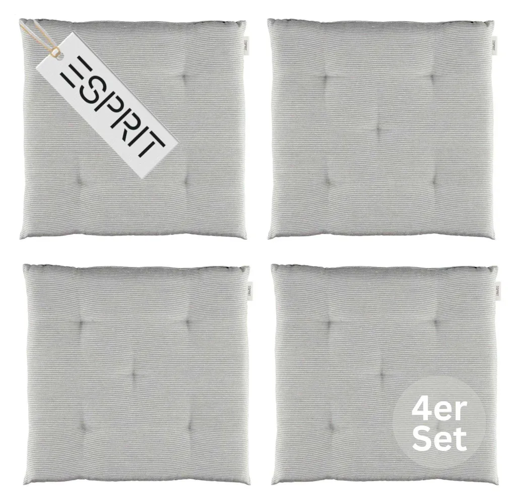 Lot de 4 Galettes de Chaise 40x40 cm Esprit Needlestripe Gris Textile