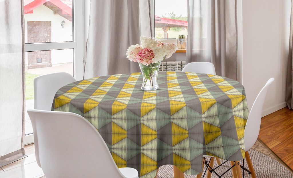 ABAKUHAUS Geometrisch Runde Tischdecke, Schraffierte Art Boho, Kreis Tischdecke Abdeckung für Esszimmer Küche Dekoration, 150 cm, Mehrfarbig