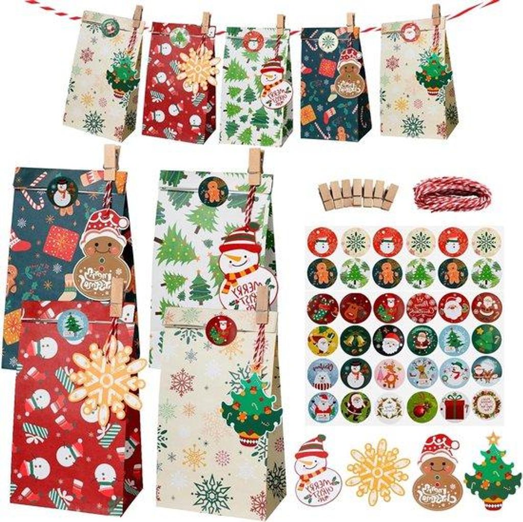 Klassisches Weihnachtszubehör-Set aus Holz - 24 Teile - Schmuckzubehör für Geschenke - Dekorationsartikel für Bastelanlagen
