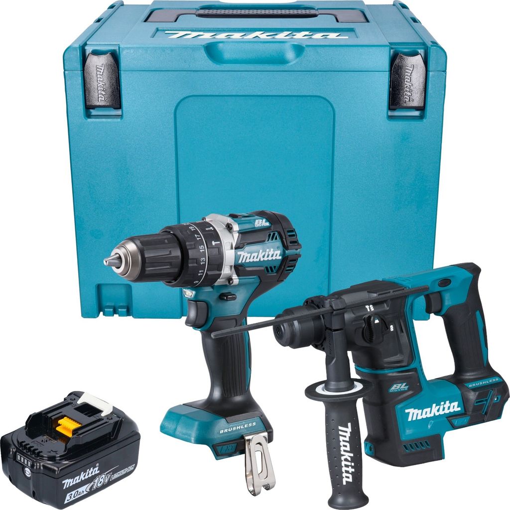 Makita DLX 2278 F1J Akku Kombo Kit + DHP 484 Schlagbohrschrauber 54 Nm + DHR 171 Bohrhammer 1,2 J + 1x Akku 3,0 Ah + Makpac - ohne Ladegerät
