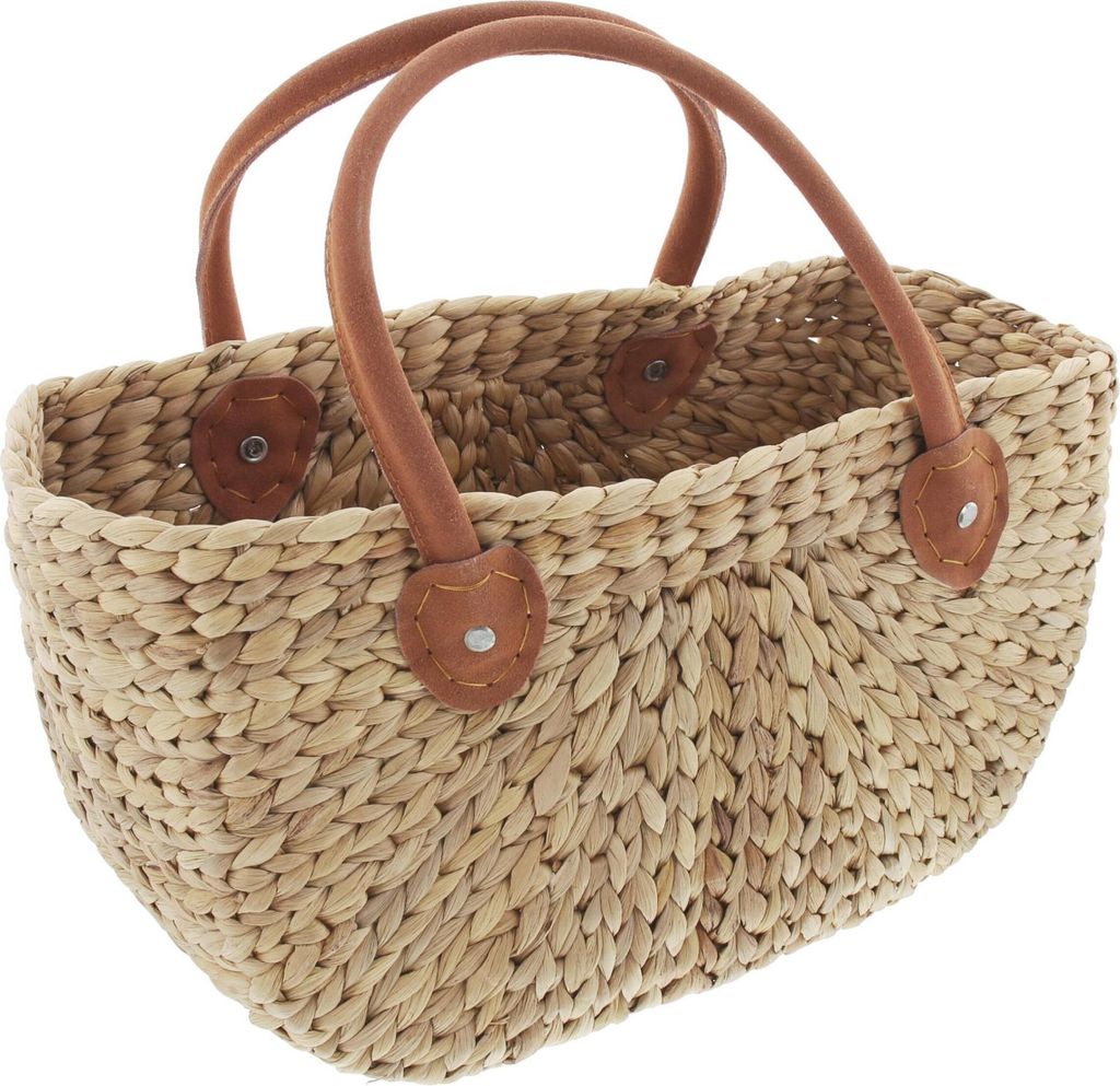 große Tasche aus Wasserhyazinthe mit Ledergriffen, Shopper