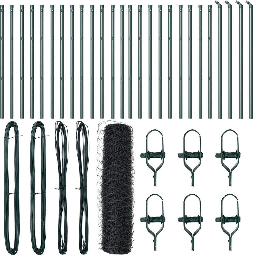 Möbel Sechseckzaun Grau 0.4x50 m Stahl, Zaunpfosten 13 Stück Grün Ø32 mm 80 cm Verzinkter Stahl - Zaunzubehör 3352835