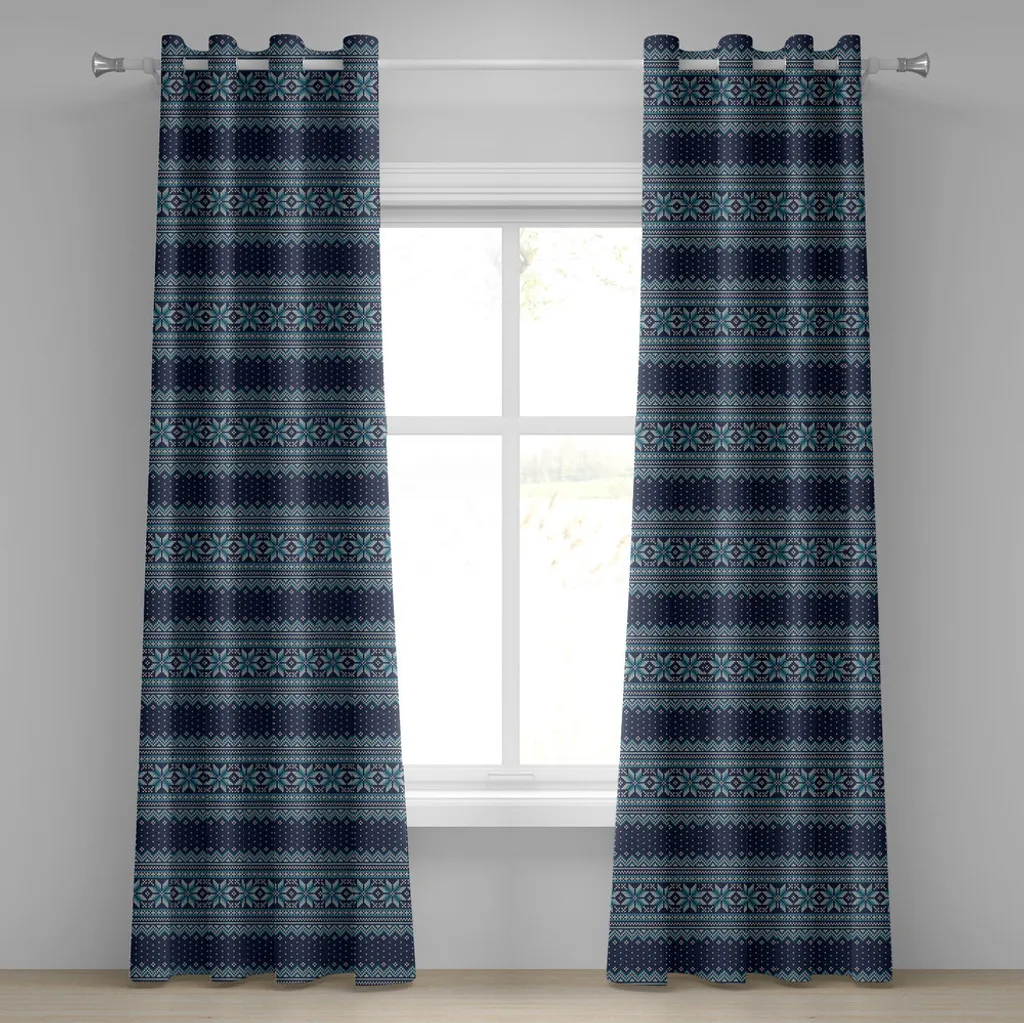 Rideau pour salon ambiance hivernale, motif flocon bleu foncé 280x175 cm
